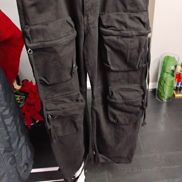 ZARA Women’s Black Cargo Jeans Relaxed Fit Utility Pants Size 34 - Picture 2 of 6